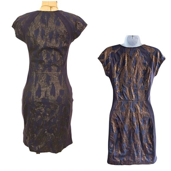 Urban Outfitters STARING AT STARS Navy & Copper Lurex Bodycon Mini Dress Size M - Picture 7 of 8